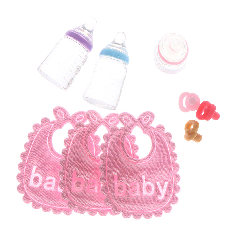 Baby Nursery Kit - Miniature Baby Bottles Pacifier Bibs Set