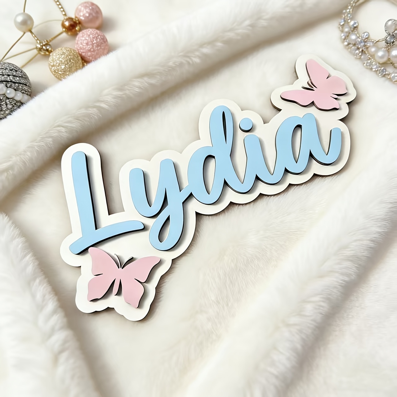 Baby Nursery Name Sign - Personalized Blue & Pink Butterfly Name