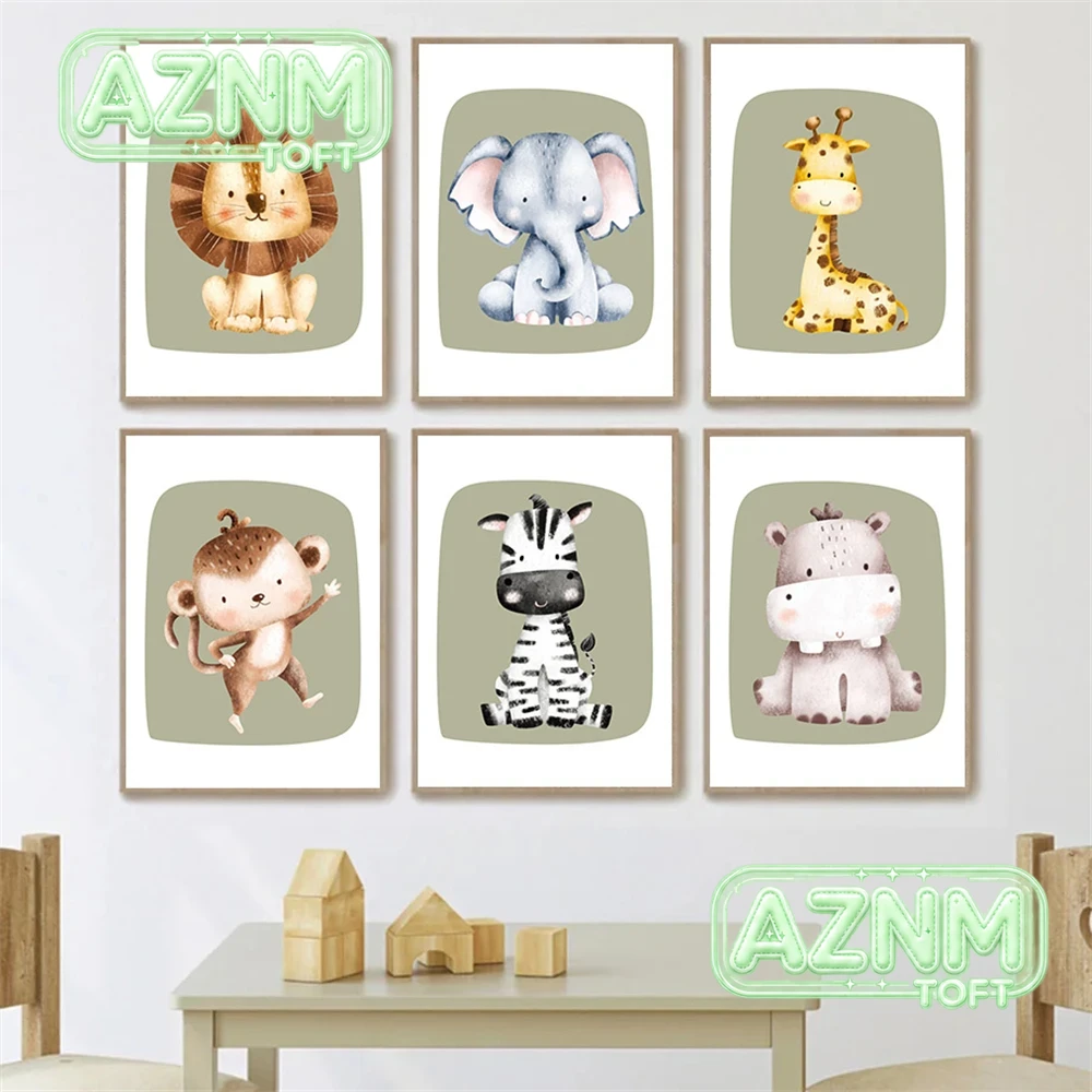 Baby Zebra Nursery - Cute Monkey Zebra Giraffe Lion Canvas