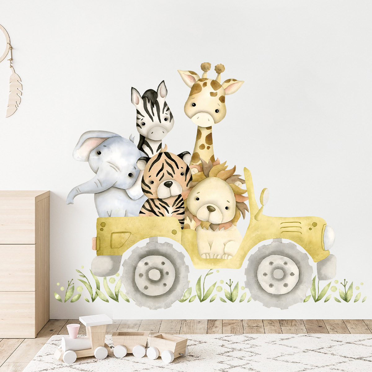 Baby Zebra Nursery - Cute Animals Drive Jeep Wall Stickers