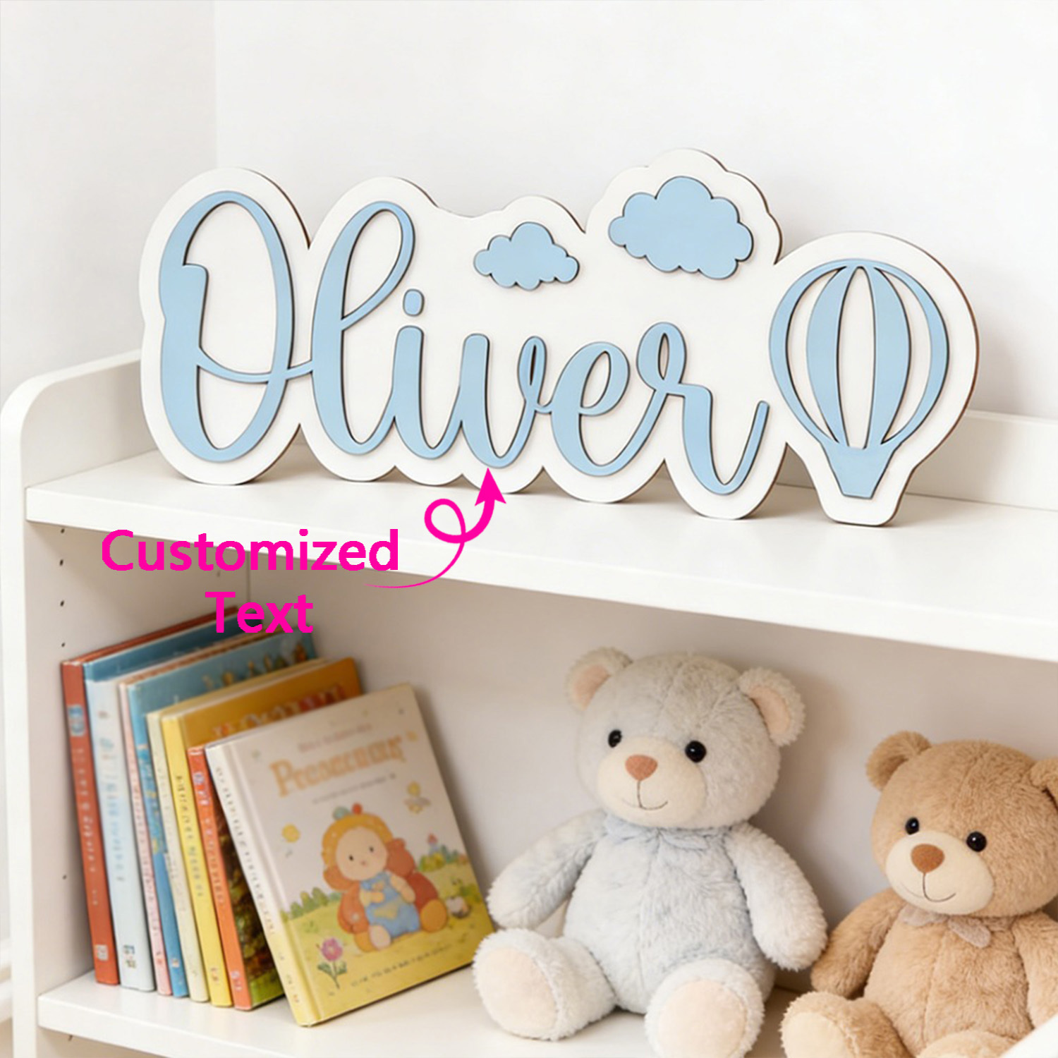 Baby Nursery Name Sign - Personalized Hot Air Balloon & Cloud