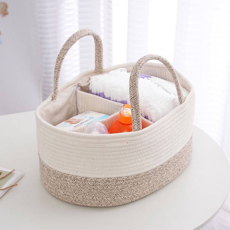 Storage Basket Fabric - Foldable Diaper Caddy Organize Cotton Rope