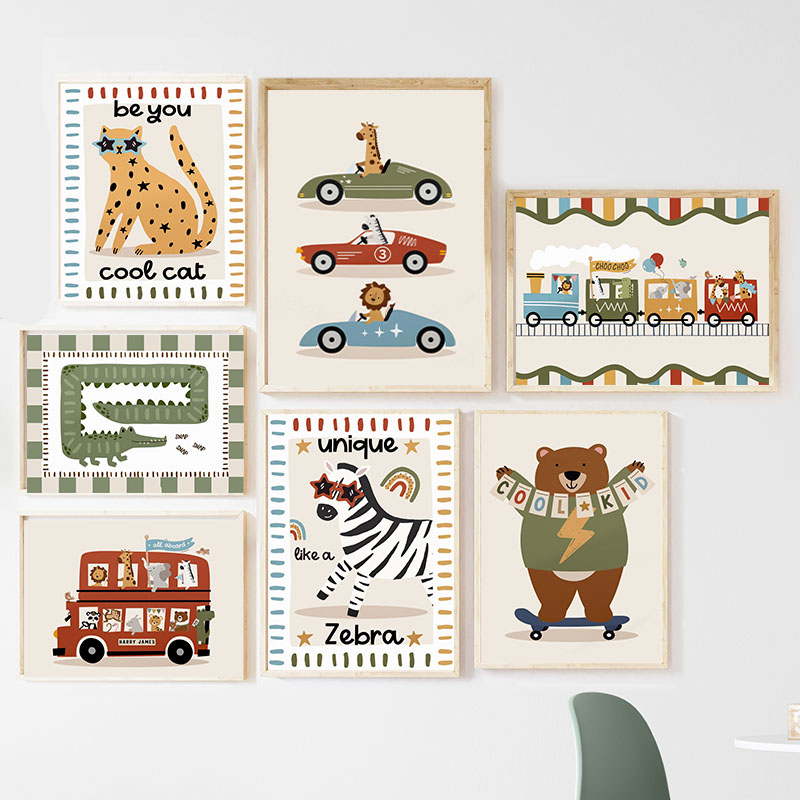Funny Cartoon Animals Car Bus  - огляд і ціна Baby Nursery Posters