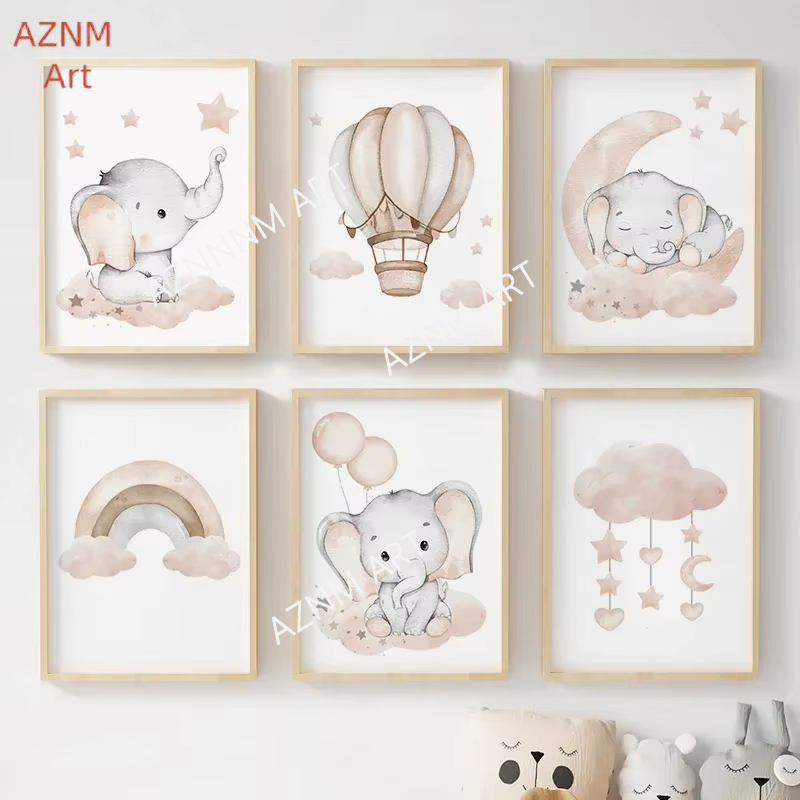 Elephant Balloon Rainbow Moon  - огляд і ціна Baby Nursery Posters
