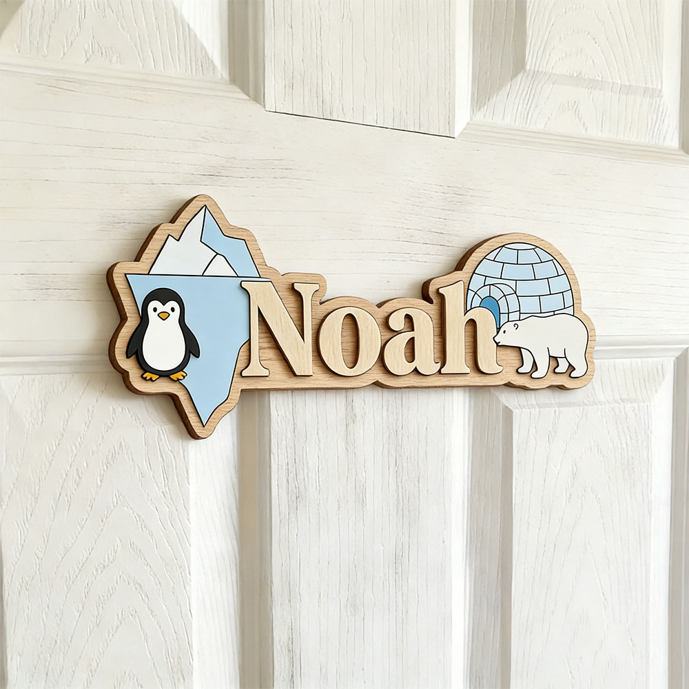 Arctic Penguin & Polar Bear Cu - огляд і ціна Baby Nursery Name Sign