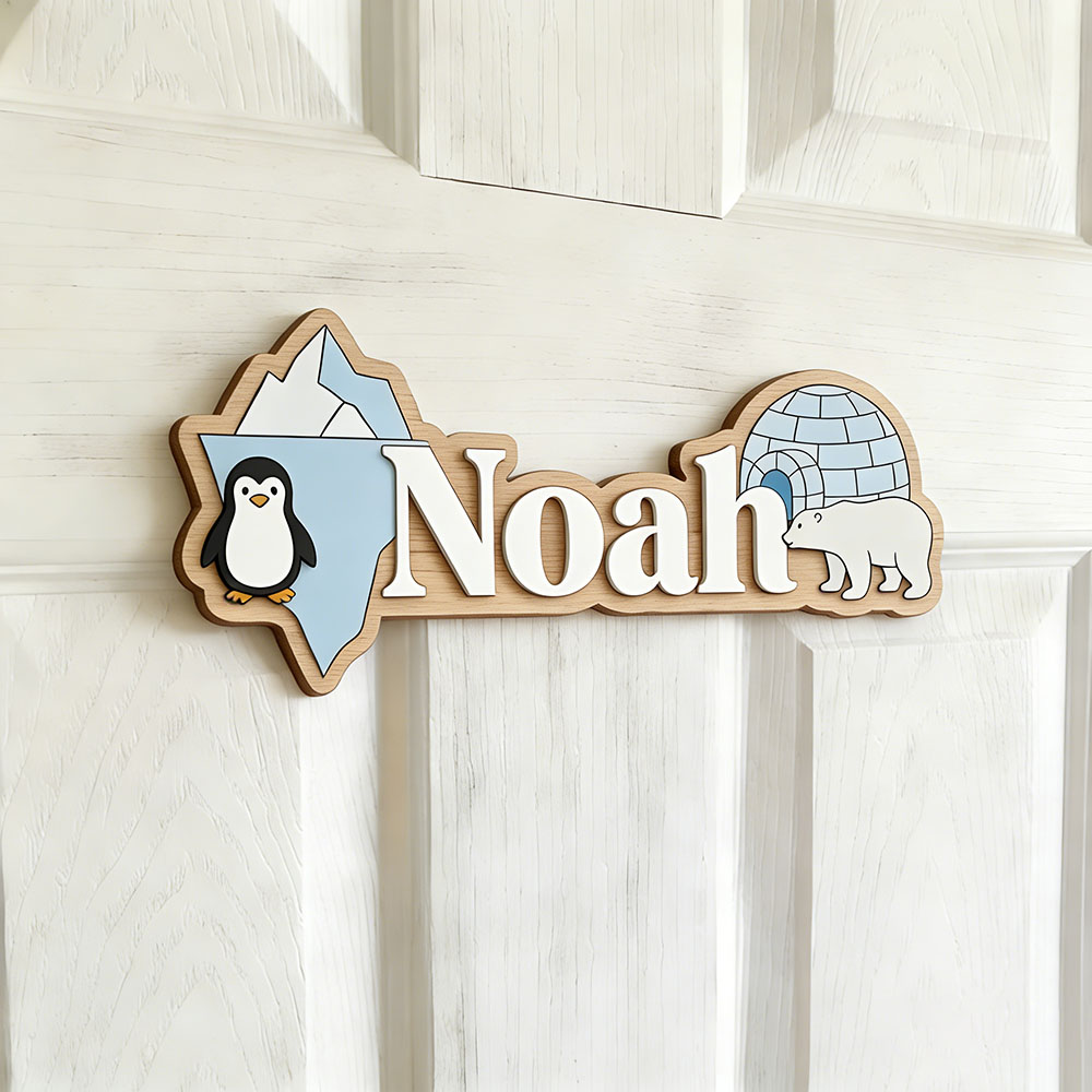 Arctic Penguin & Polar Bear Cu - огляд і ціна Baby Nursery Name Sign