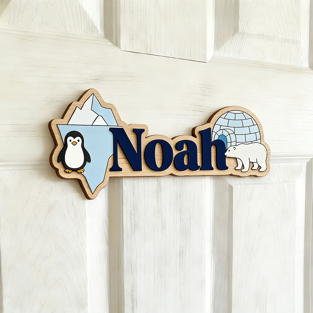 Arctic Penguin & Polar Bear Cu - огляд і ціна Baby Nursery Name Sign