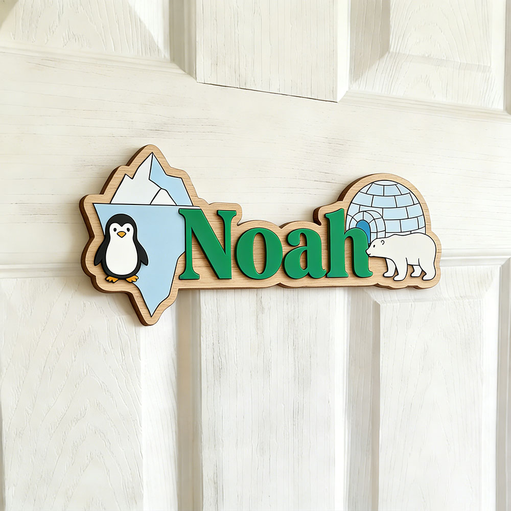 Arctic Penguin & Polar Bear Cu - огляд і ціна Baby Nursery Name Sign