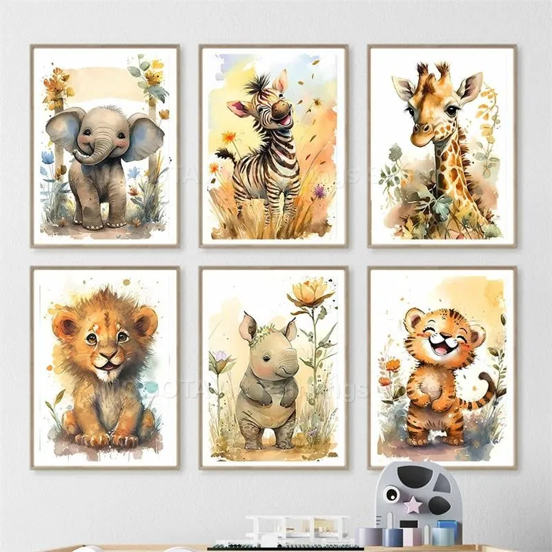 Watercolor Lion Giraffe Tiger  - огляд і ціна Baby Zebra Nursery
