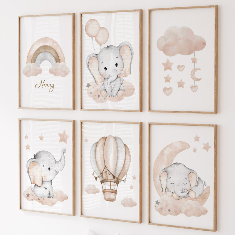 Cute Elephant Hot Balloon Moon - огляд і ціна Baby Nursery Posters