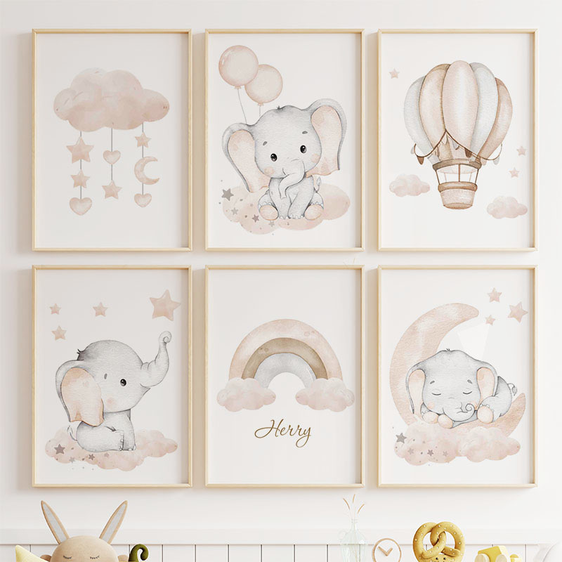 Cute Elephant Hot Balloon Moon - огляд і ціна Baby Nursery Posters