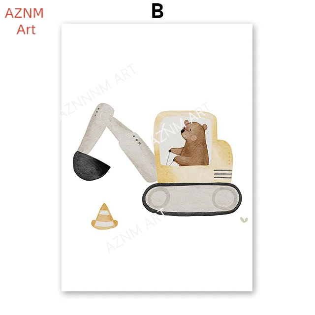 Cute Boho Bear Crane Excavator - огляд і ціна Baby Nursery Posters