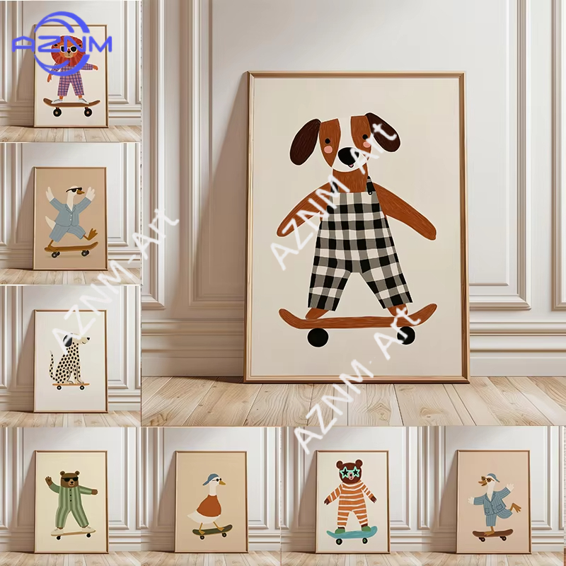 1PC Funny Animal Skateboarding - огляд і ціна Baby Nursery Posters