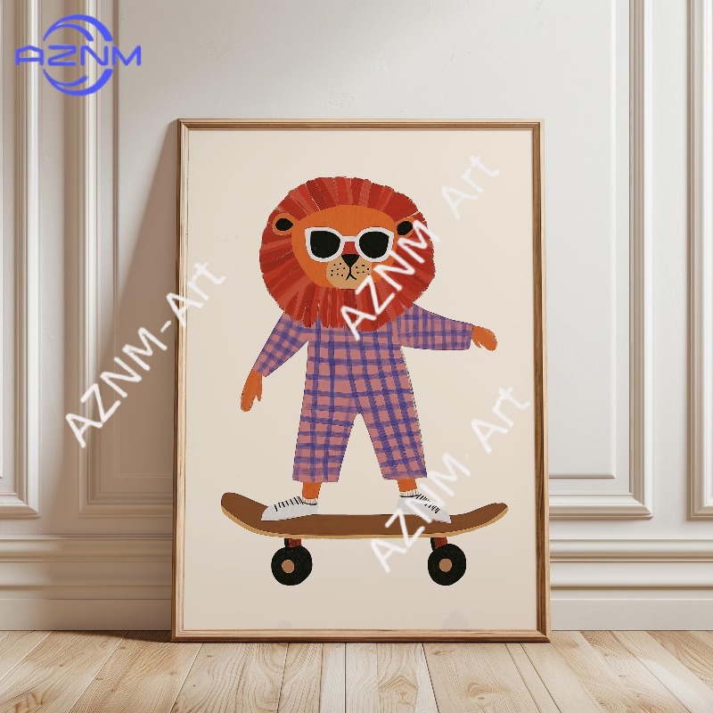 1PC Funny Animal Skateboarding - огляд і ціна Baby Nursery Posters